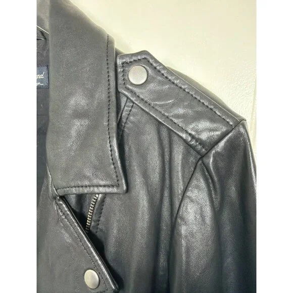 Lucky Brand Womens Black Genuine Leather Moto Jacket Size L - Picture 5 of 16